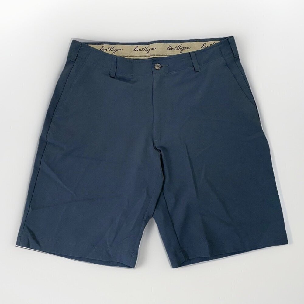 Ben Hogan Men's Golf Chino Shorts Size 34 Blue Pockets Belt Loops Stretch EUC